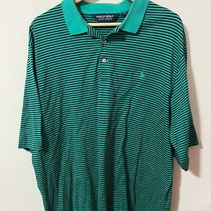 Polo Golf Ralph Lauren Mens Shirt Green Black Striped Cotton Polo Size XL #0120